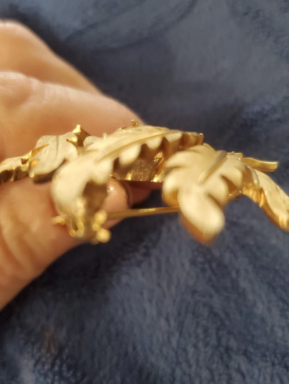 Vintage Crown Trifari Texured Gold Leaf Brooch 1960s Signed